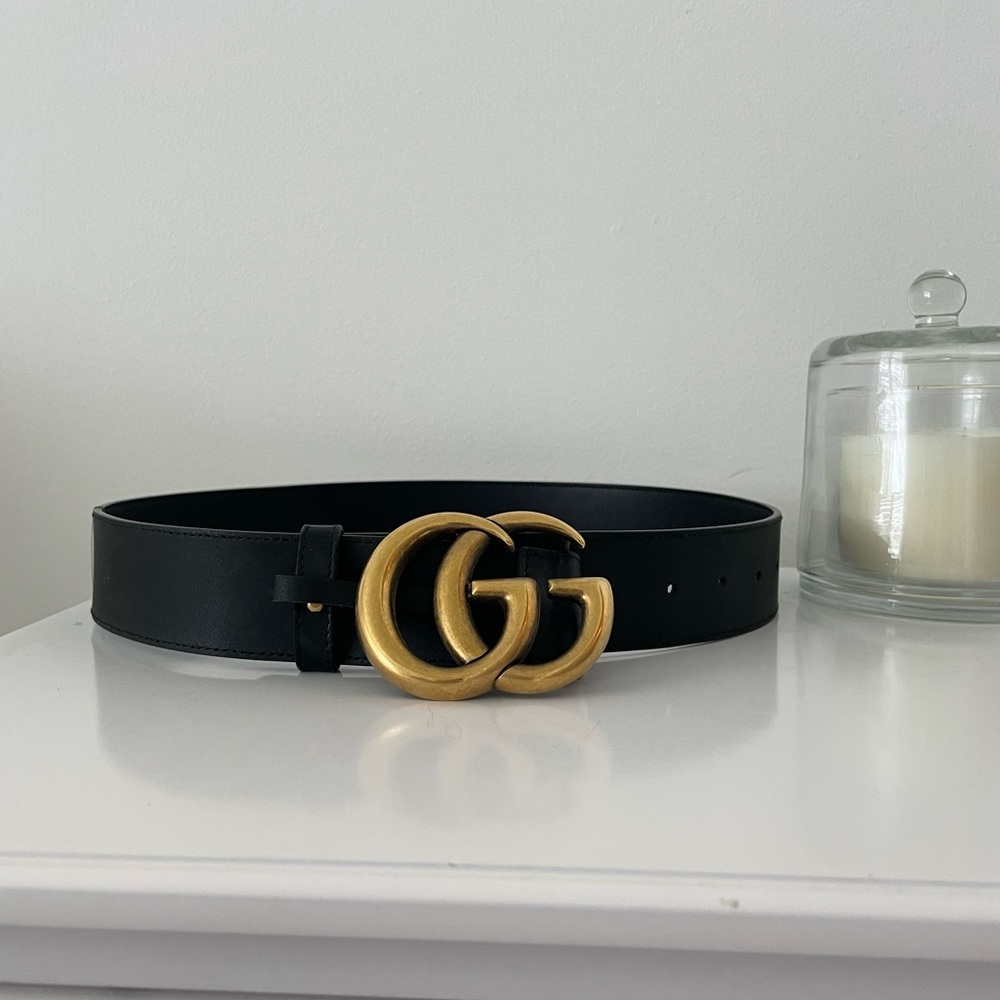 Gucci leather belt with double G buckle